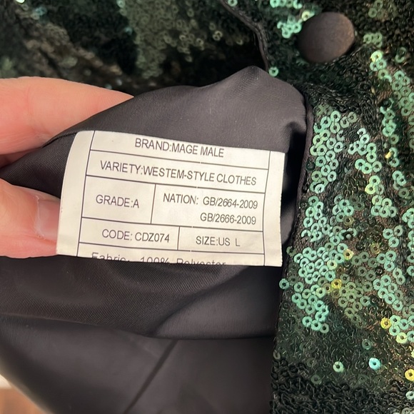 Mage Male Womens Emerald Green Sequin Blazer Jacket NYE Holiday Satin Size Large - Picture 7 of 16